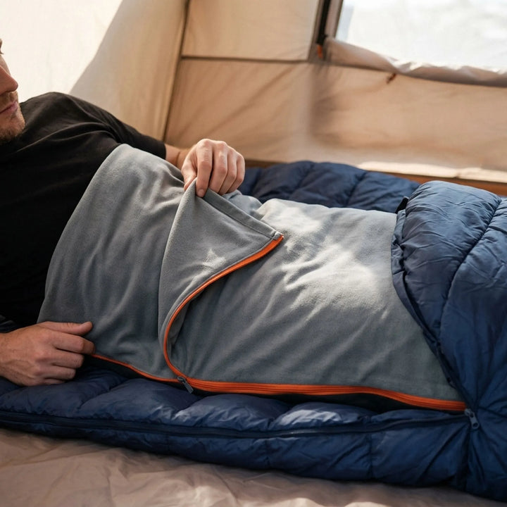 Lightweight fleece sleeping bag liner for camping and travel, adding extra warmth to your sleeping bag.