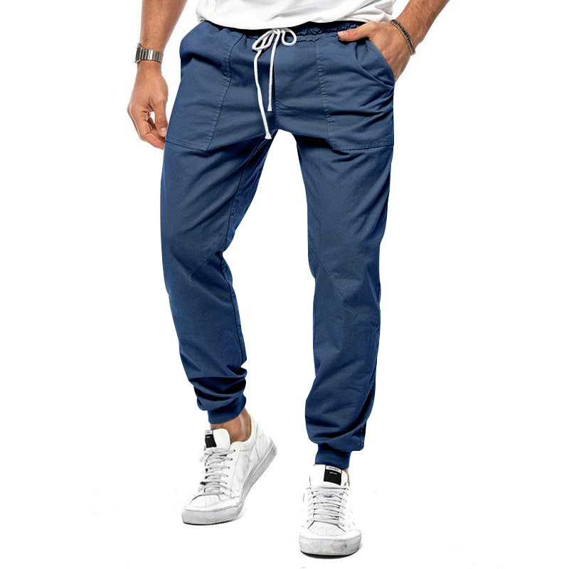 Lightweight men's linen joggers with 4-way stretch fabric, perfect for comfort & casual wear.