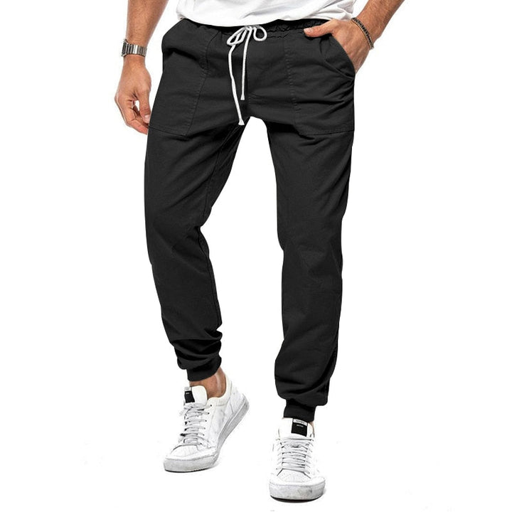 Men's athletic linen joggers with 4-way stretch for maximum flexibility during sports, gym, or casual leisure.