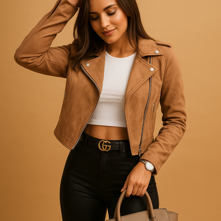 Women's elegant tailored jacket, showcasing a sleek fit and versatile design for fashionable spring or fall outerwear.