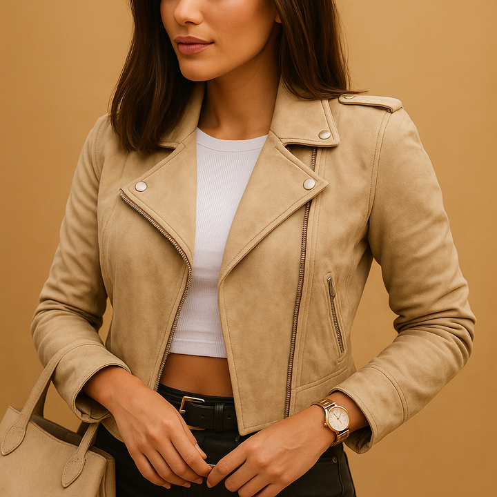 Elegant women's lightweight tailored jacket with a stand collar, perfect for versatile office wear or chic spring outings.