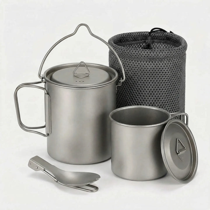 Compact titanium camping cookware. Essential backpacking gear for a lightweight trail kitchen.