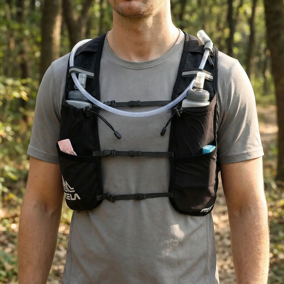 Lightweight unisex running hydration vest with water bottles for trail running & marathon.