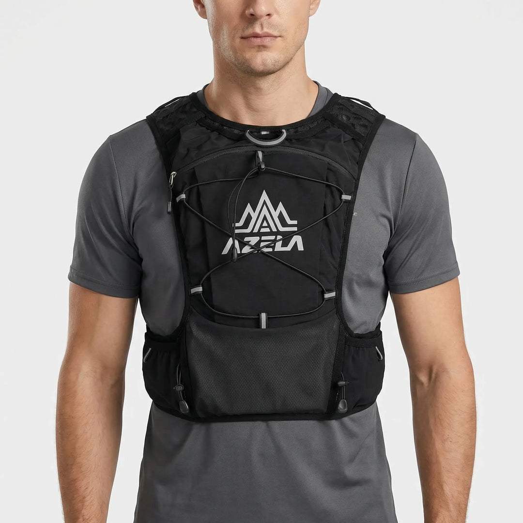 Durable lightweight unisex running vest for marathon, trail running, cycling, & jogging; breathable design.