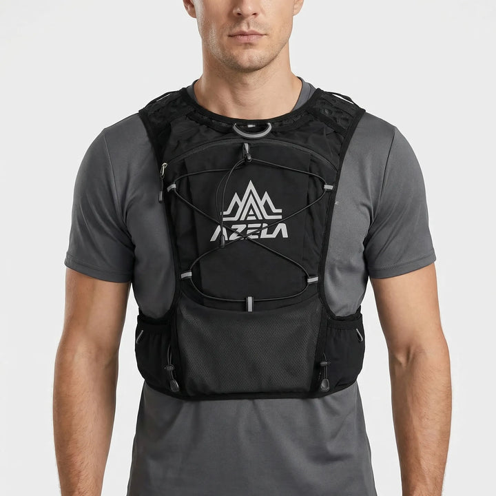 Durable lightweight unisex running vest for marathon, trail running, cycling, & jogging; breathable design.