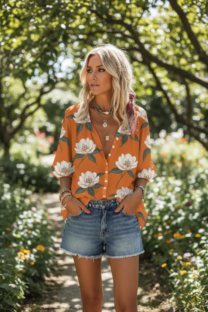 Stylish women's summer top, breezy & lightweight, ideal for vacation outfits and effortless casual wear.