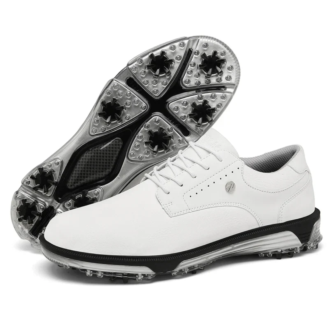 Comfortable men's waterproof golf shoes, spikeless design for all-weather course performance & style.