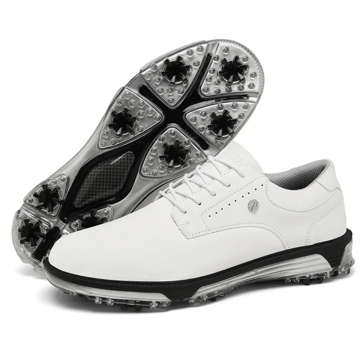 Comfortable men's waterproof golf shoes, spikeless design for all-weather course performance & style.