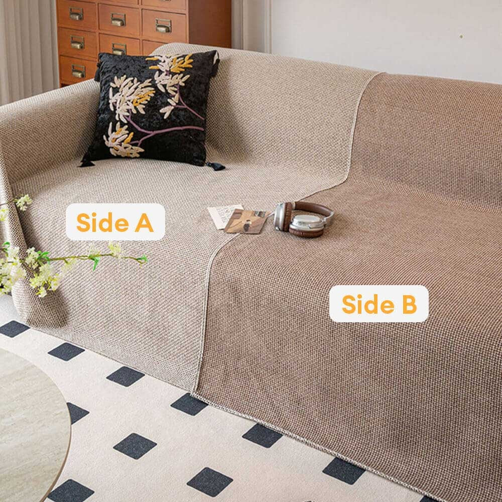 Pet-friendly couch cover protecting a sofa, demonstrating its easy-care and breathable design