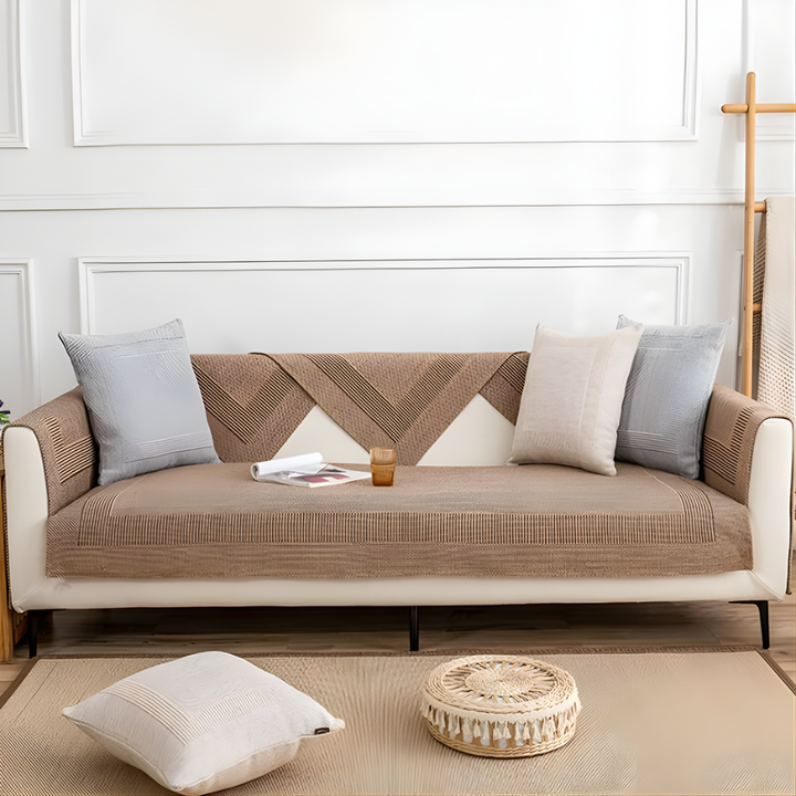 Three-piece linen sectional sofa cover set, anti-slip design protecting entire L-shaped couch