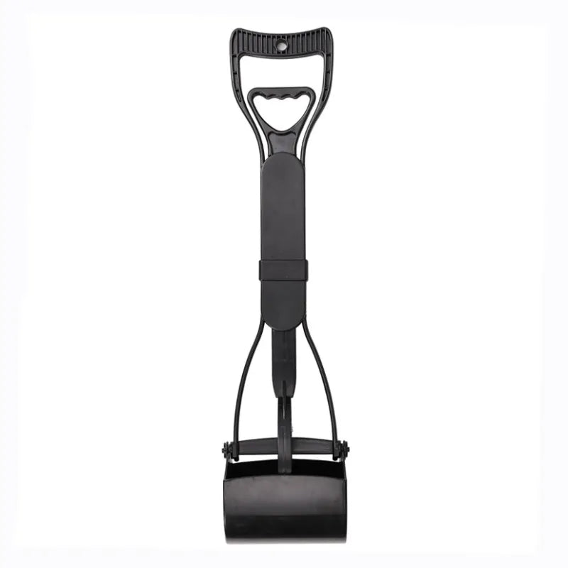 Dog care accessory: long handle poop scoop for sanitary waste removal.