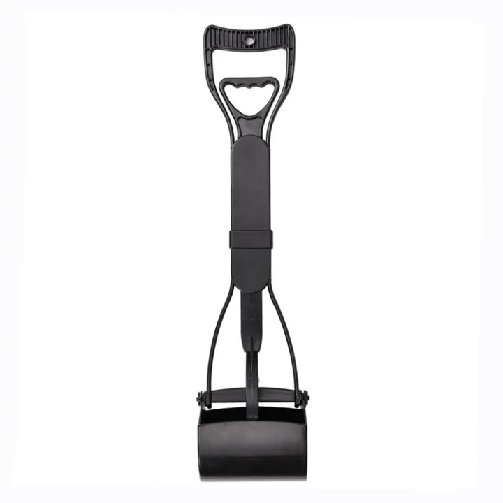 Dog care accessory: long handle poop scoop for sanitary waste removal.