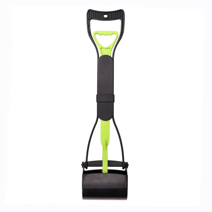 Ergonomic dog poop scoop with extended handle, ideal for pet owners.
