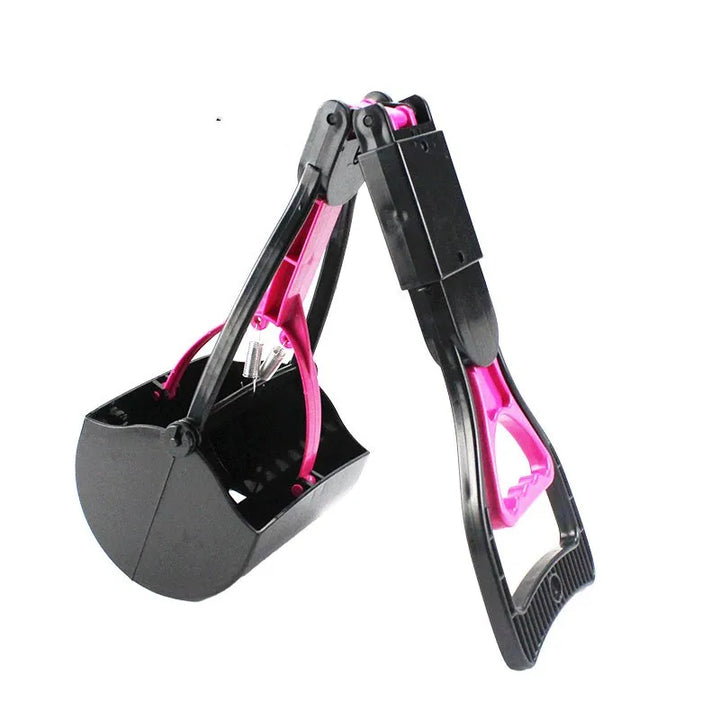Durable dog poop scoop with an extra-long handle for comfortable use.