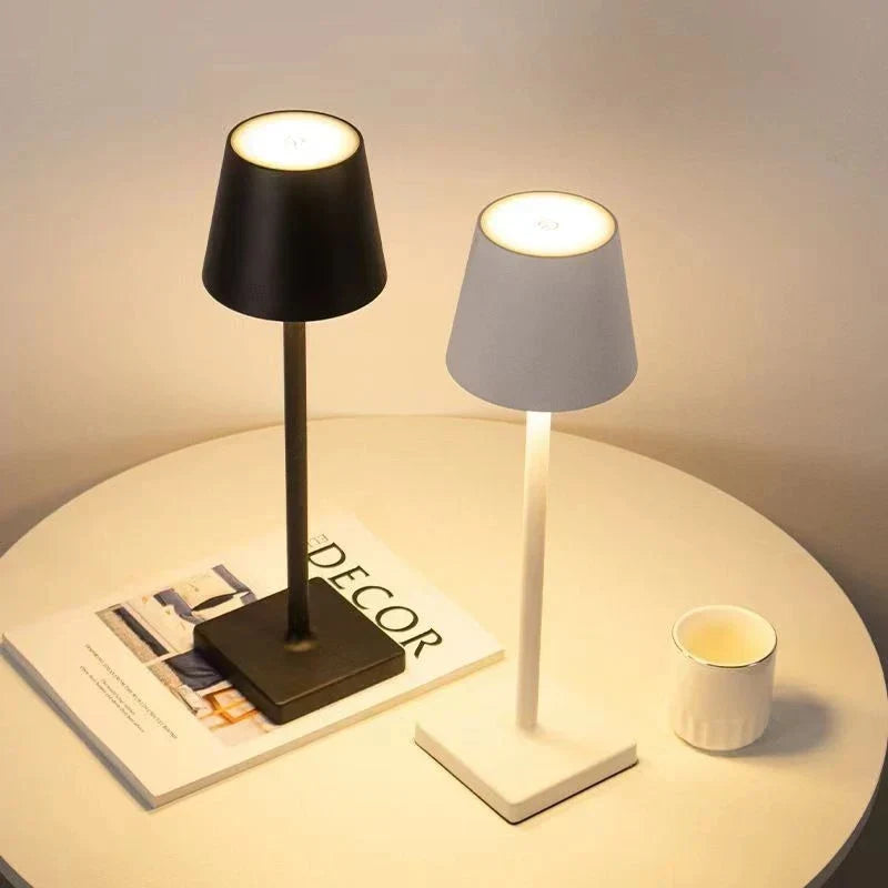 LumiAura portable dimmable LED table lamp, perfect for indoor & outdoor ambiance, wireless & rechargeable.