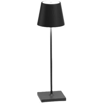 Modern LumiAura portable LED lamp, dimmable for indoor home decor or outdoor patio lighting, rechargeable.