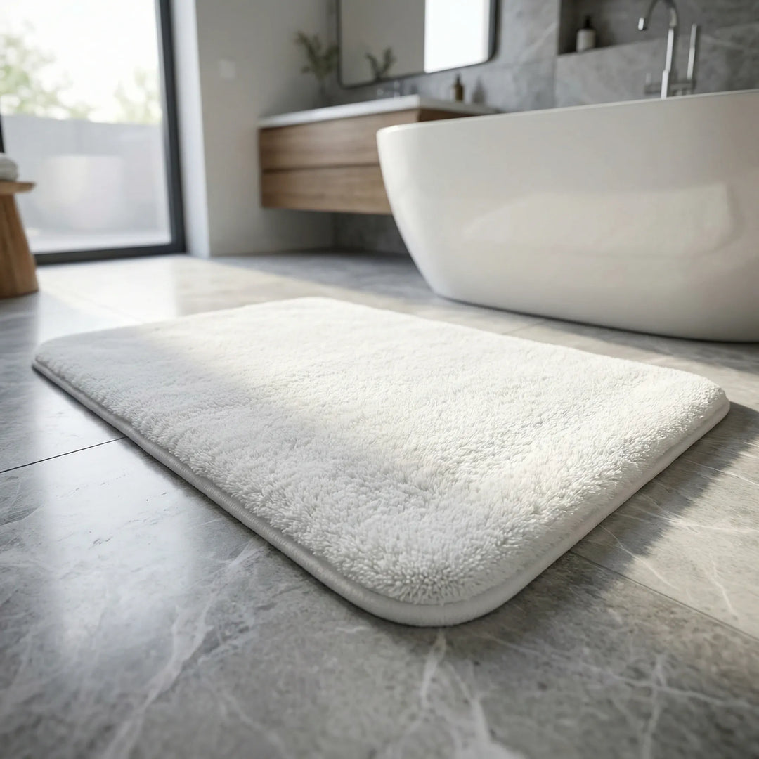 Luxurious extra thick bath mat, plush & soft for ultimate bathroom comfort & stylish home decor.