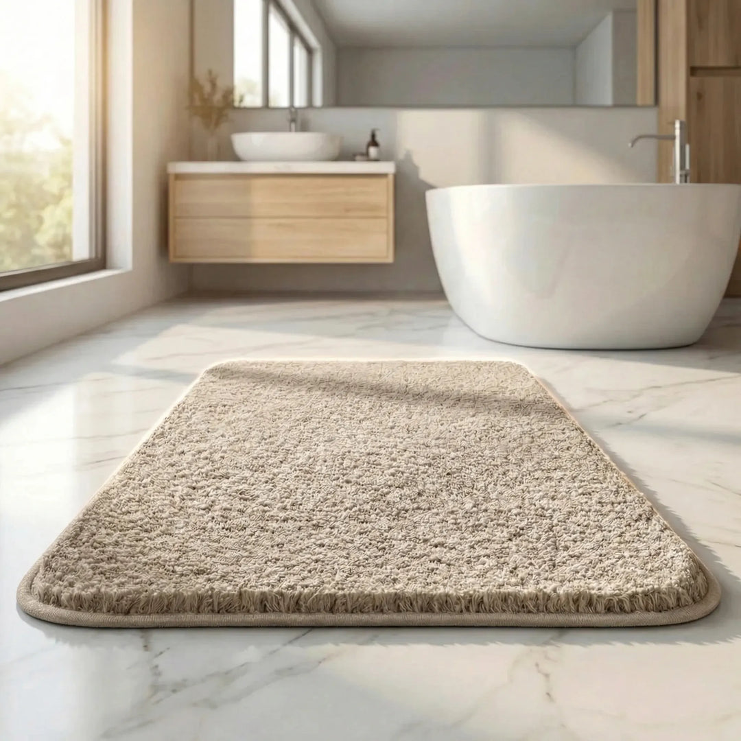 Premium washable bath mat with luxurious extra thick plush for ultimate comfort & absorbent non-slip safety.