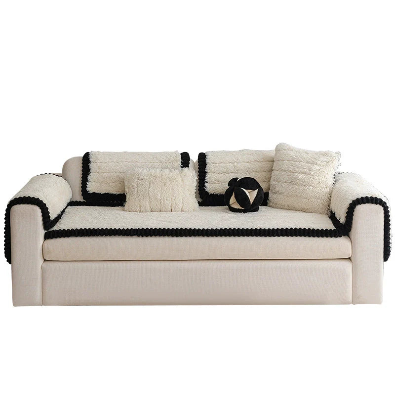 Stylish plush sofa cover, pet-friendly and non-slip, an essential home decor item for furniture protection.