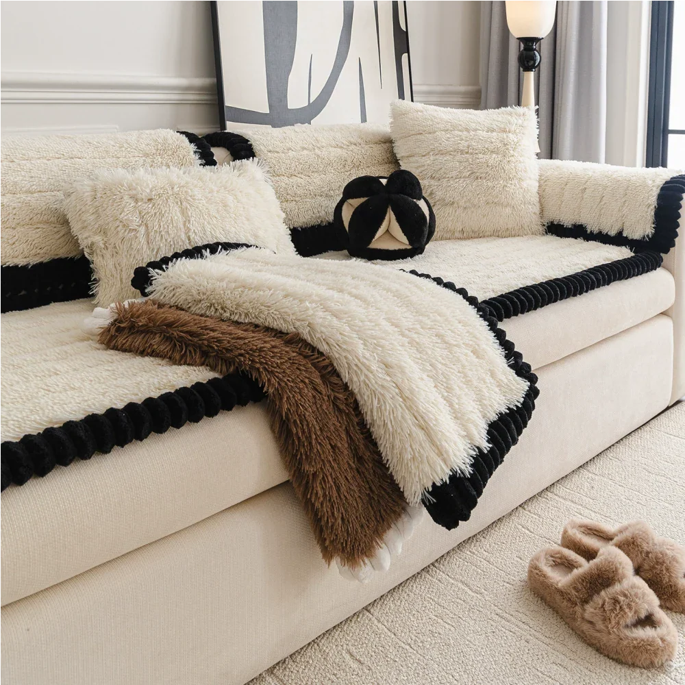 Premium plush sofa cover, durable and non-slip, providing comprehensive furniture protection for your home.