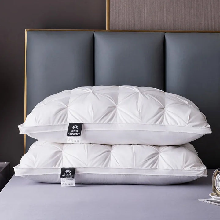 Soft goose down pillow, premium quality for luxurious sleep. Hotel collection bed pillow with neck support.