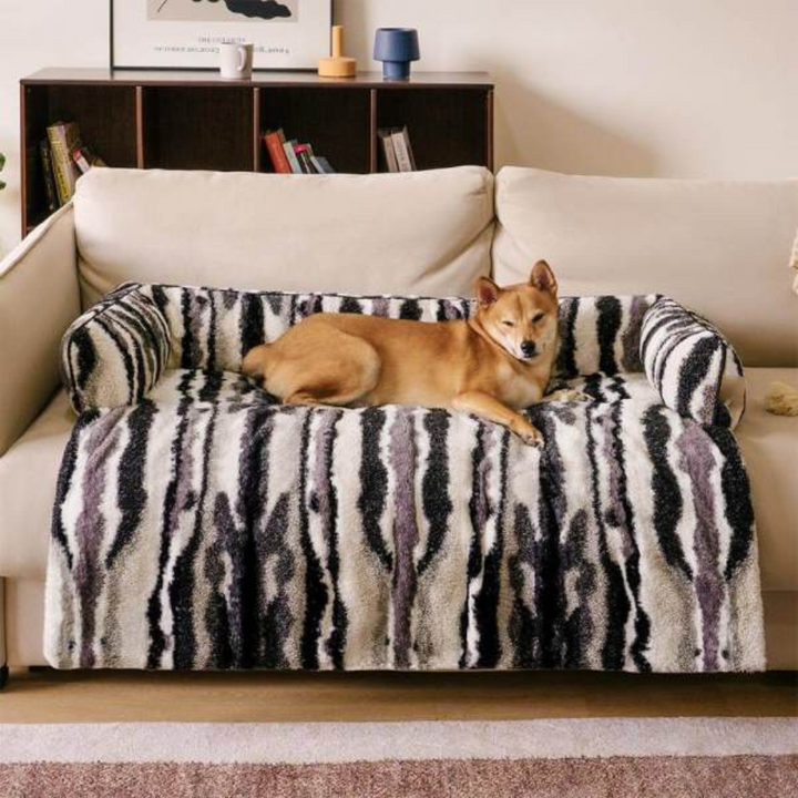 Luxurious Nordic plush sofa protector dog mat, grey, offering pet comfort and furniture protection
