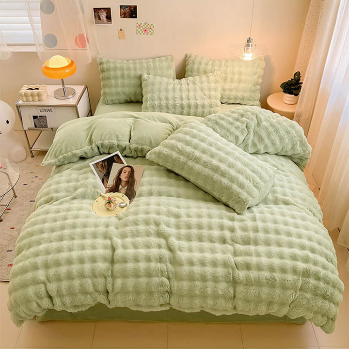 Cozy and inviting faux fur bedding, a perfect addition to any home.