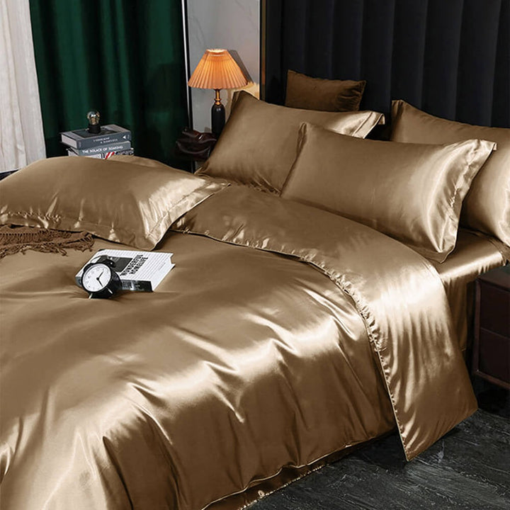 Cooling satin sheets in a rich navy, offering a pet-friendly and luxurious bedding experience.