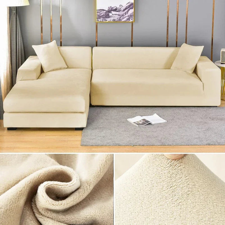 Luxury stretch velvet sofa cover, designed for a modern and comfortable home.