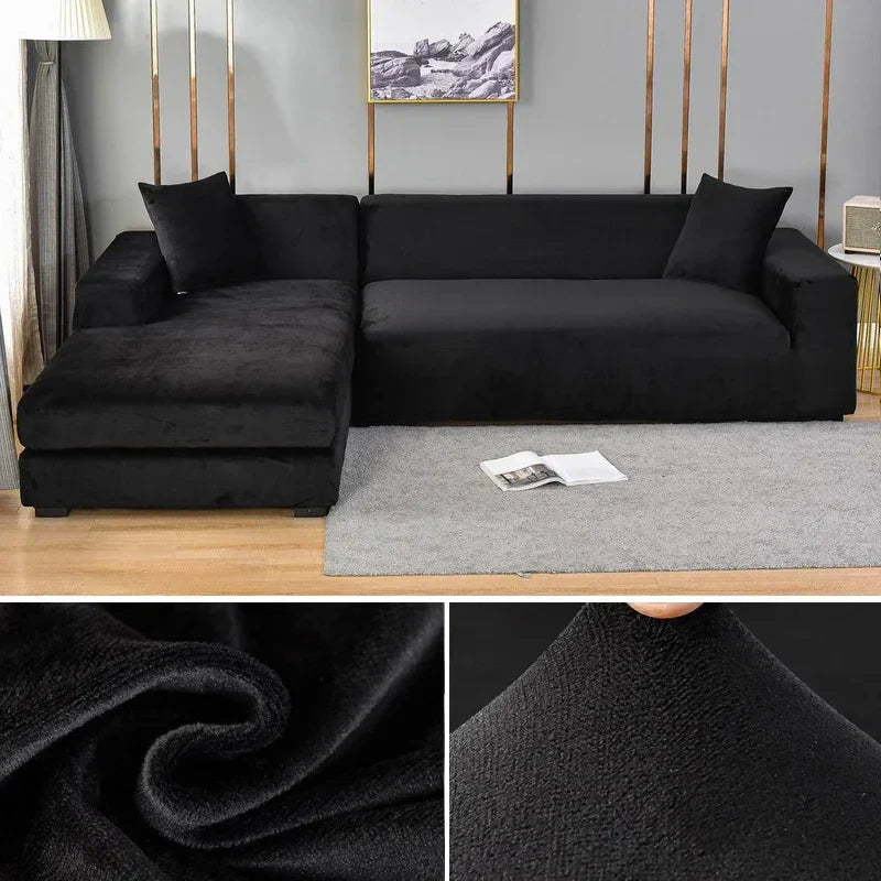 Sophisticated velvet sofa cover, providing a snug fit and luxury feel.