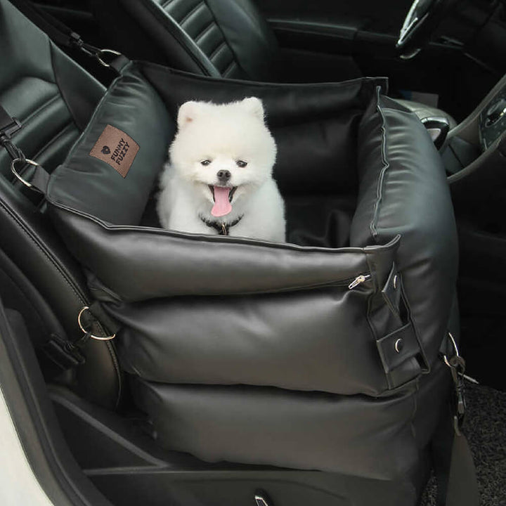 Luxury brown leather dog car seat for safe and comfortable pet travel