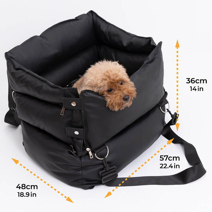 Brown leather dog car seat, a comfy accessory for pet car safety