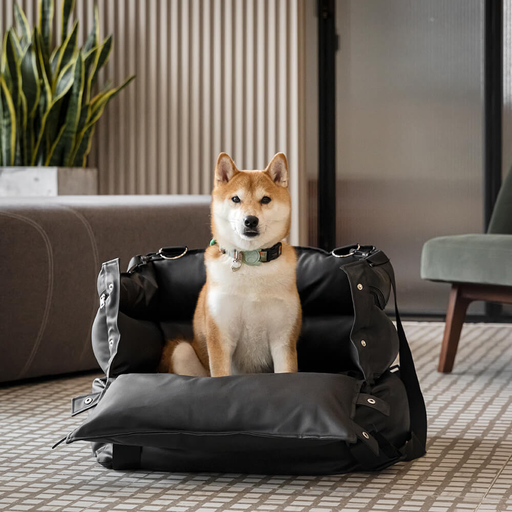 Pet car accessory: luxurious leather dog car seat with high edges