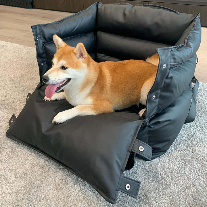 Removable cover leather dog car seat, designed for pet travel comfort
