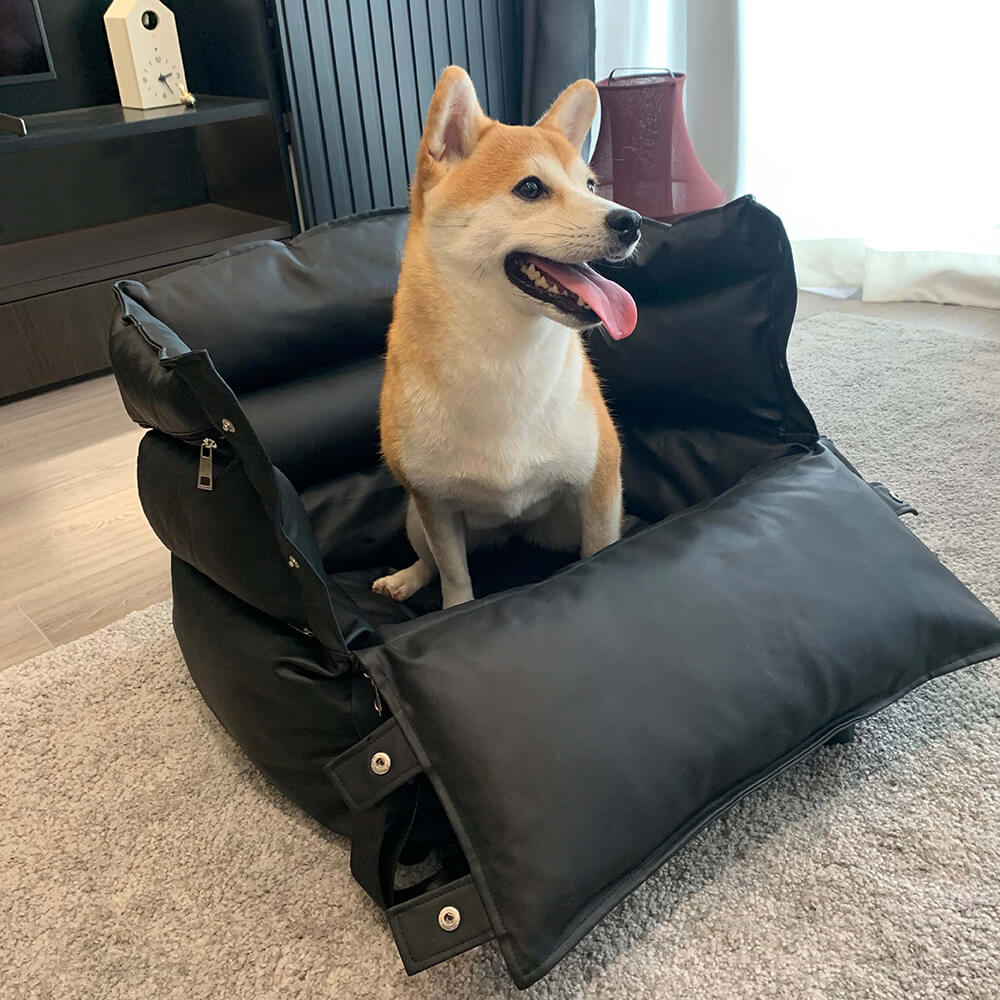 Safe and stylish leather dog car seat, essential for pet car journeys