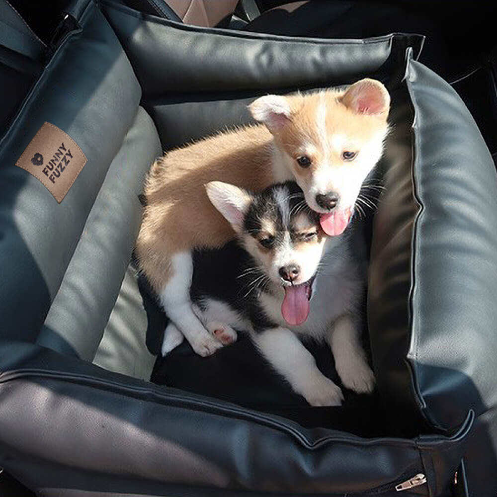 Soft leather dog car seat with removable cover, perfect for pet travel
