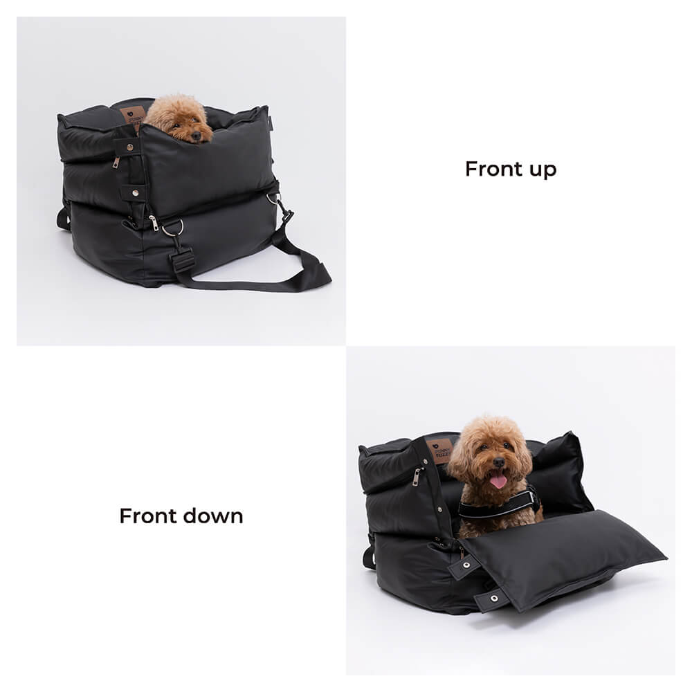 Stylish leather pet car seat with safety straps for small dogs