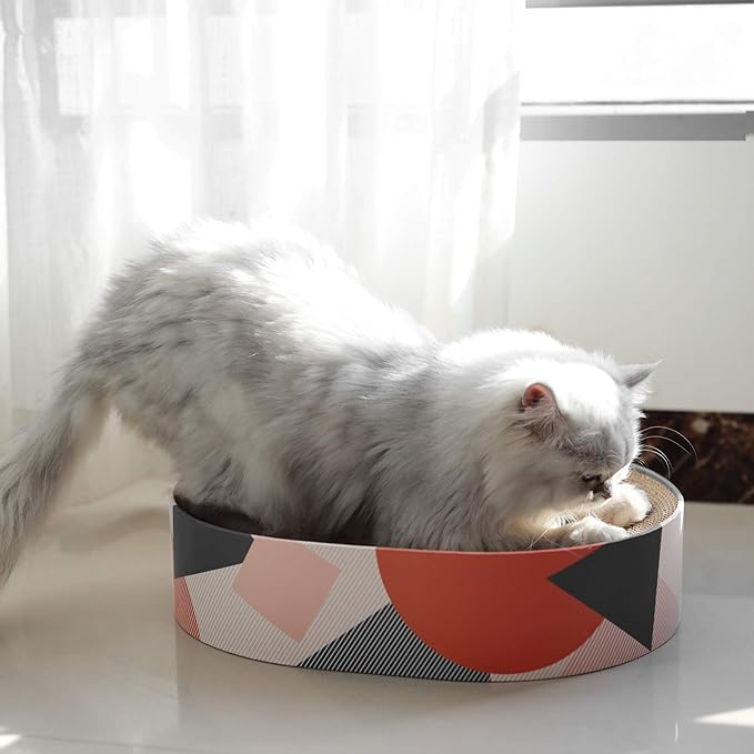 Stylish pet furniture: a modern cardboard cat scratcher bed designed for ultimate feline comfort.