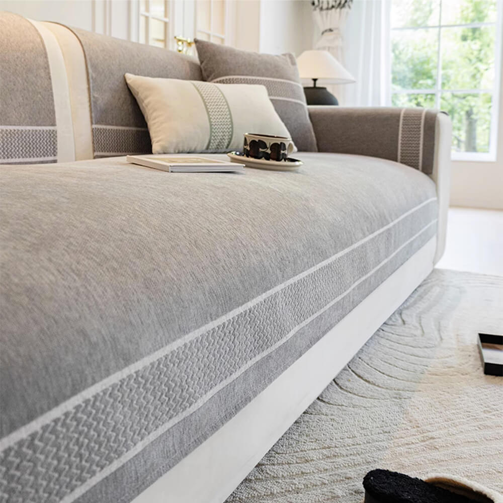 Cozy living space featuring a pet-friendly chenille jacquard scratch-resistant sofa cover for ultimate comfort.