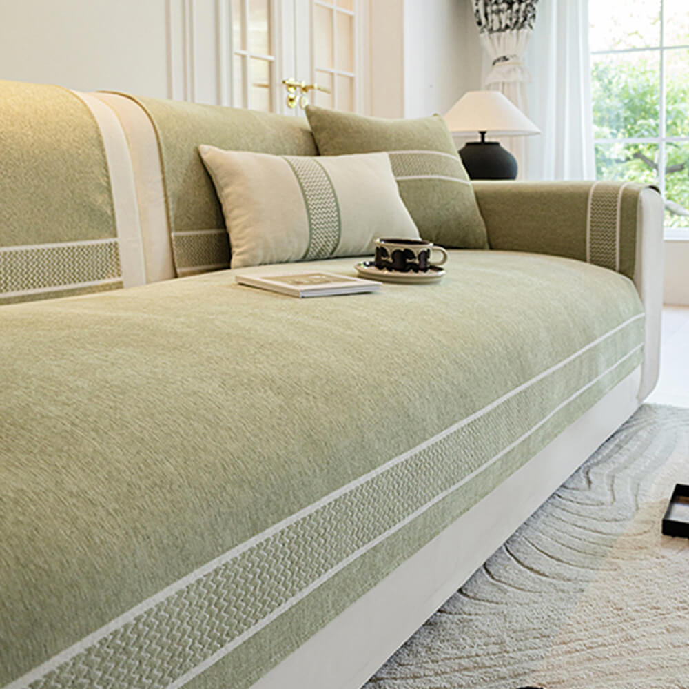 Pet-friendly chenille jacquard sofa cover in a rich brown hue, offering scratch resistance for furniture.