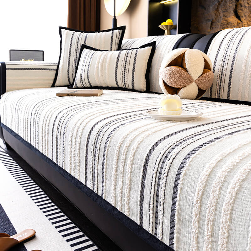 Soft chenille couch cover for sectional sofa, pet-friendly and non-slip home decor.