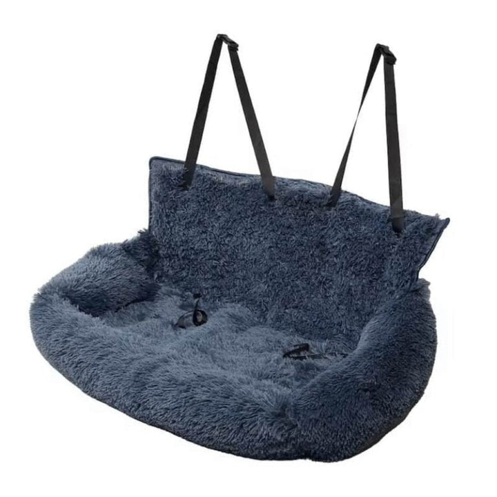 Stylish pet travel calming car seat bed, designed for dog comfort and anxiety reduction in vehicles.