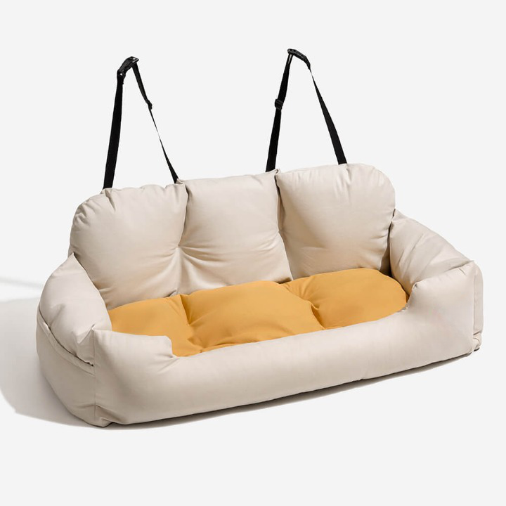 Plush luxury PawsRest dog car bed, premium comfort & secure travel for your pet.