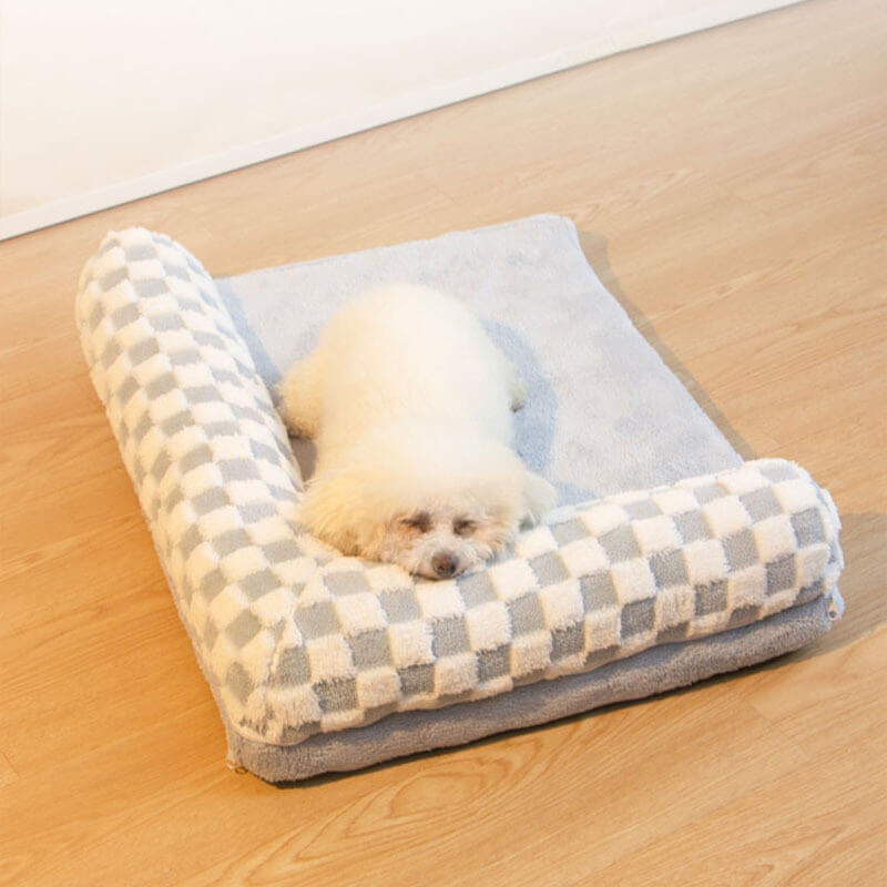 Luxury Dog Chequerboard Soft Neck Guard Pillow Bed for ultimate pet comfort & support