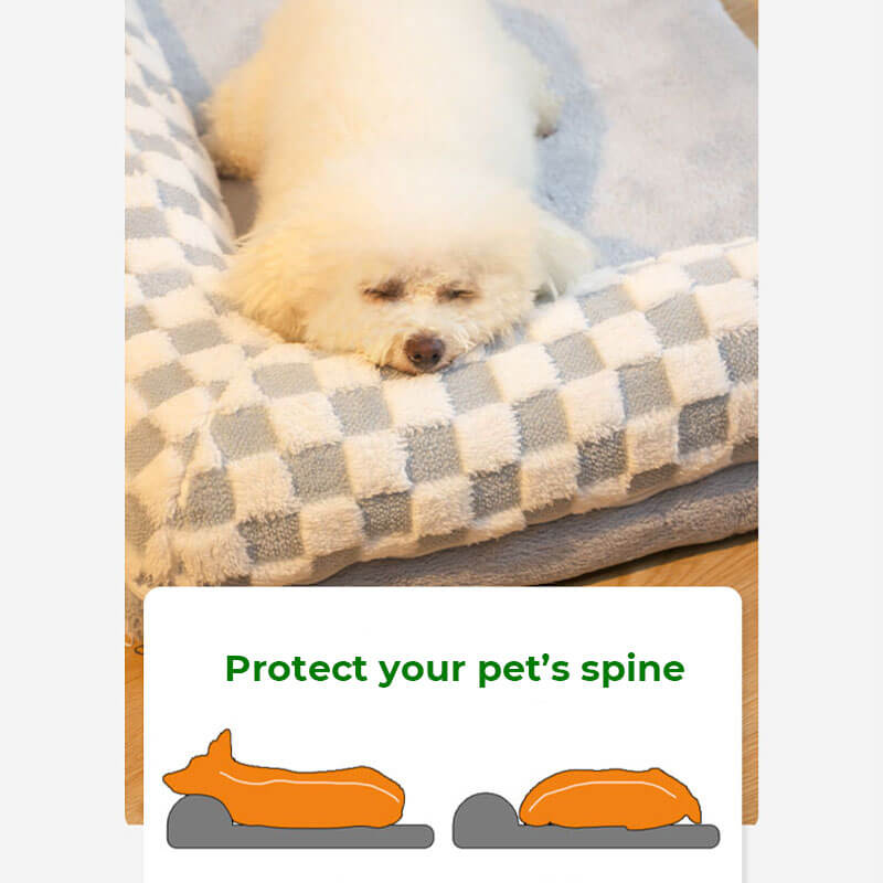 Soft Dog Bed with Chequerboard pattern & integrated neck guard pillow, pet supplies