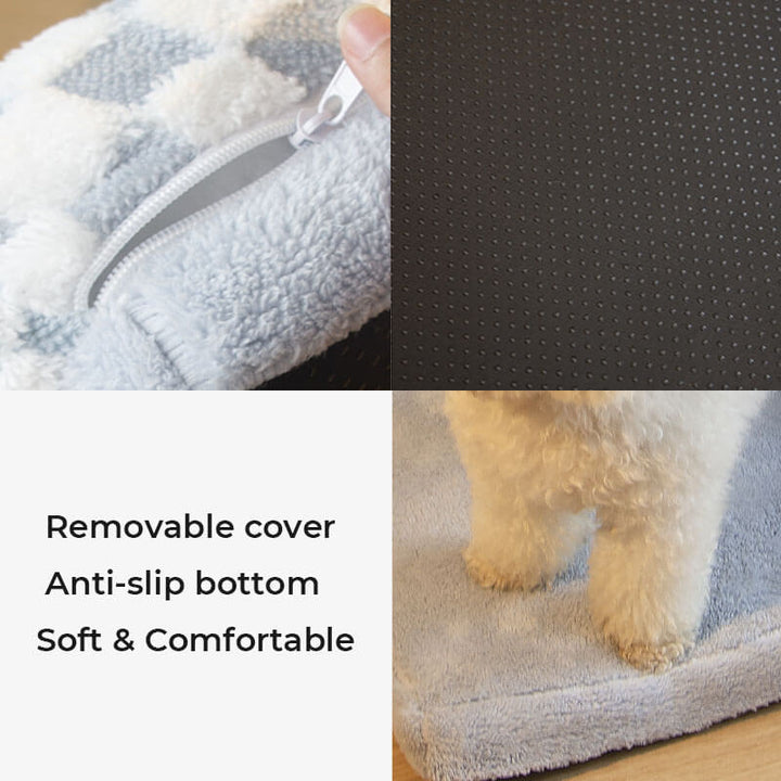 Large Dog Pet Bed with black & white chequerboard design, neck comfort & support