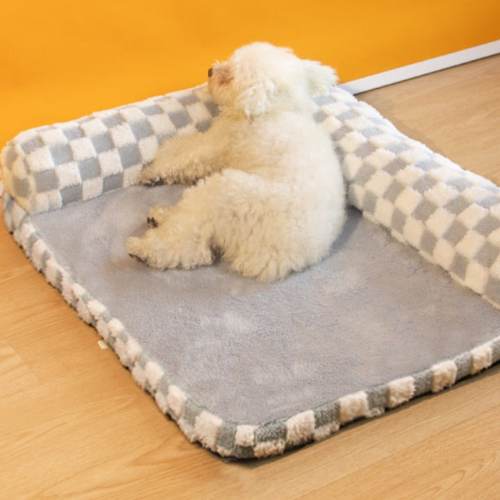 Premium pet bed: Dog Chequerboard Neck Guard Pillow, plush for large dog relaxation