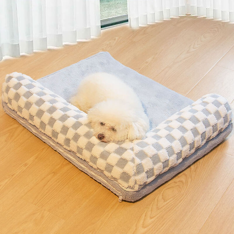 Dog Chequerboard Soft Neck Guard Pillow Bed, plush pet supplies for large dogs