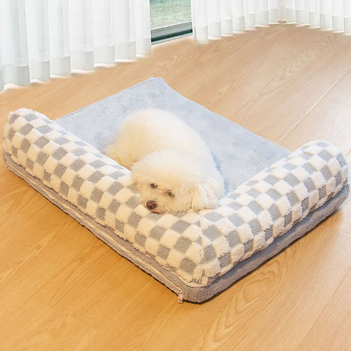 Dog Chequerboard Soft Neck Guard Pillow Bed, plush pet supplies for large dogs