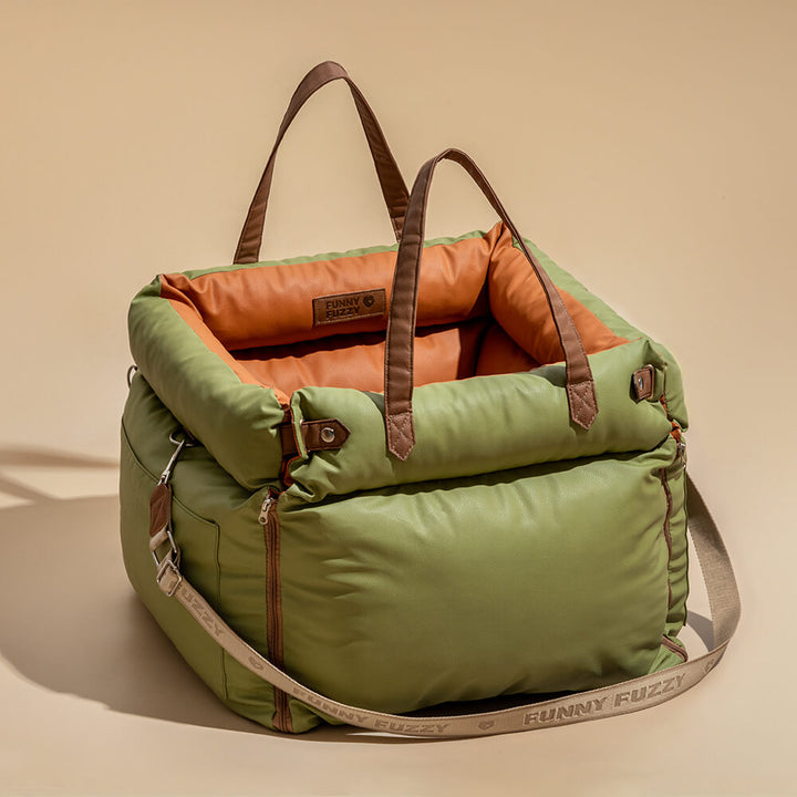 Pet safety booster seat, a durable faux leather car accessory for peace of mind.